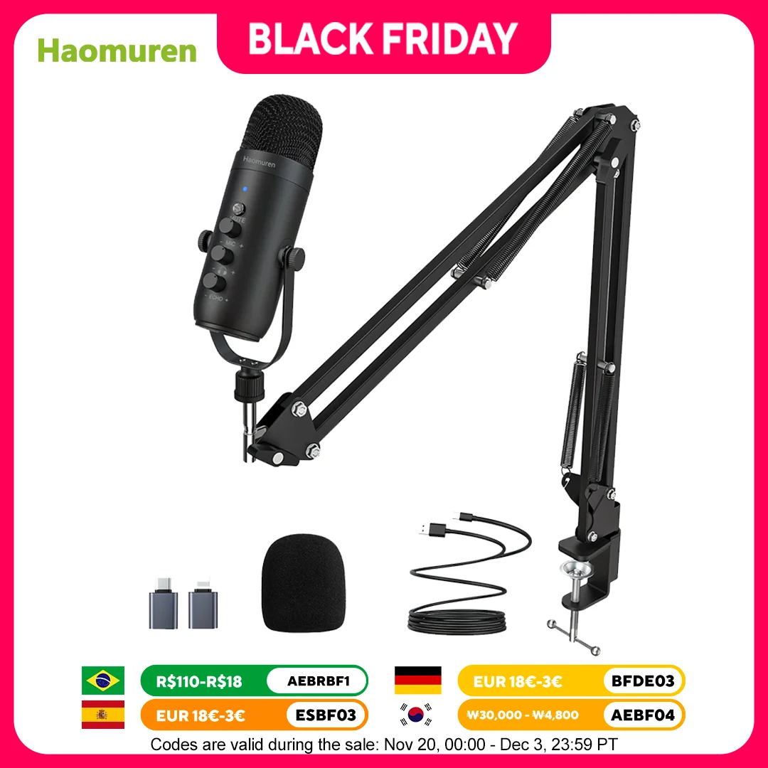 

Haomuren Professional USB Condenser Microphone With Boom Arm For PC Studio Streaming Microphone Kit For Youtube Recording
