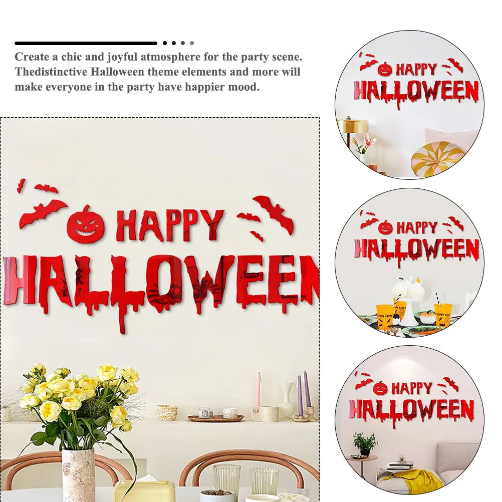 

1Set Halloween Wall Letter Sticker Bat Pumpkin Mirror Acrylic Decal Decorative Festival Window Party Decor Home Bat Decal