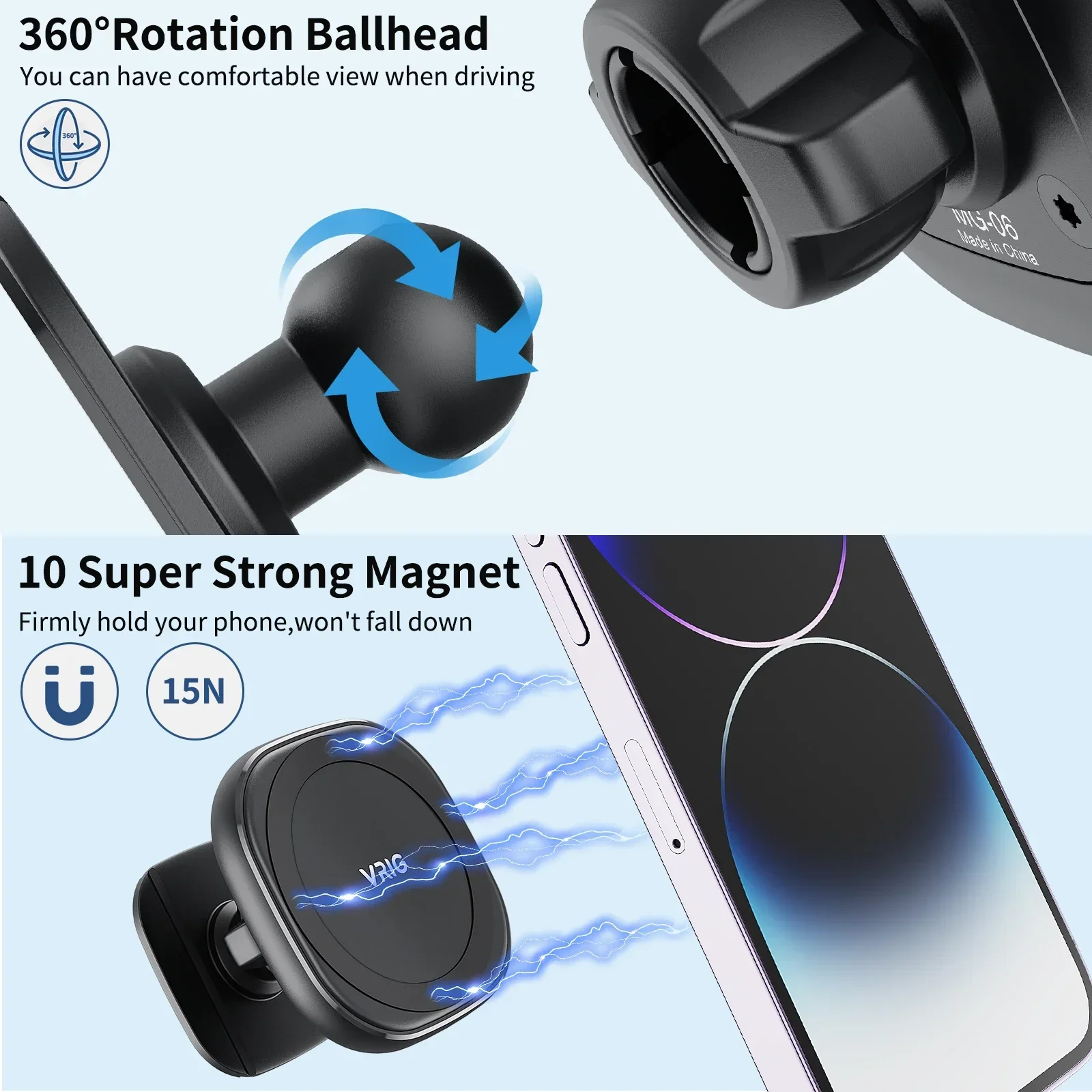 VRIG Strong Magnetic Car Phone Holder Stick On Car Phone Stand for MagSafe Iphone Android Mobile Phone Bracket Car Mount Tablet