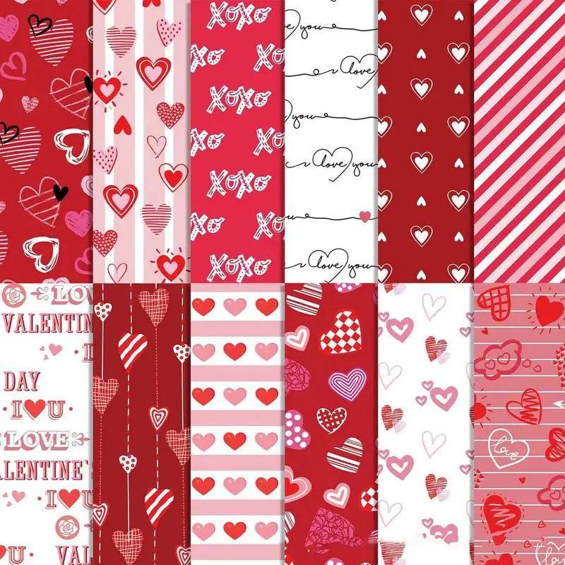 Heart Scrapbook Paper Pink Specialty Paper 24 Pieces Scrapbook Paper Double Sided Cardstock Paper Love Heart Craft Paper For