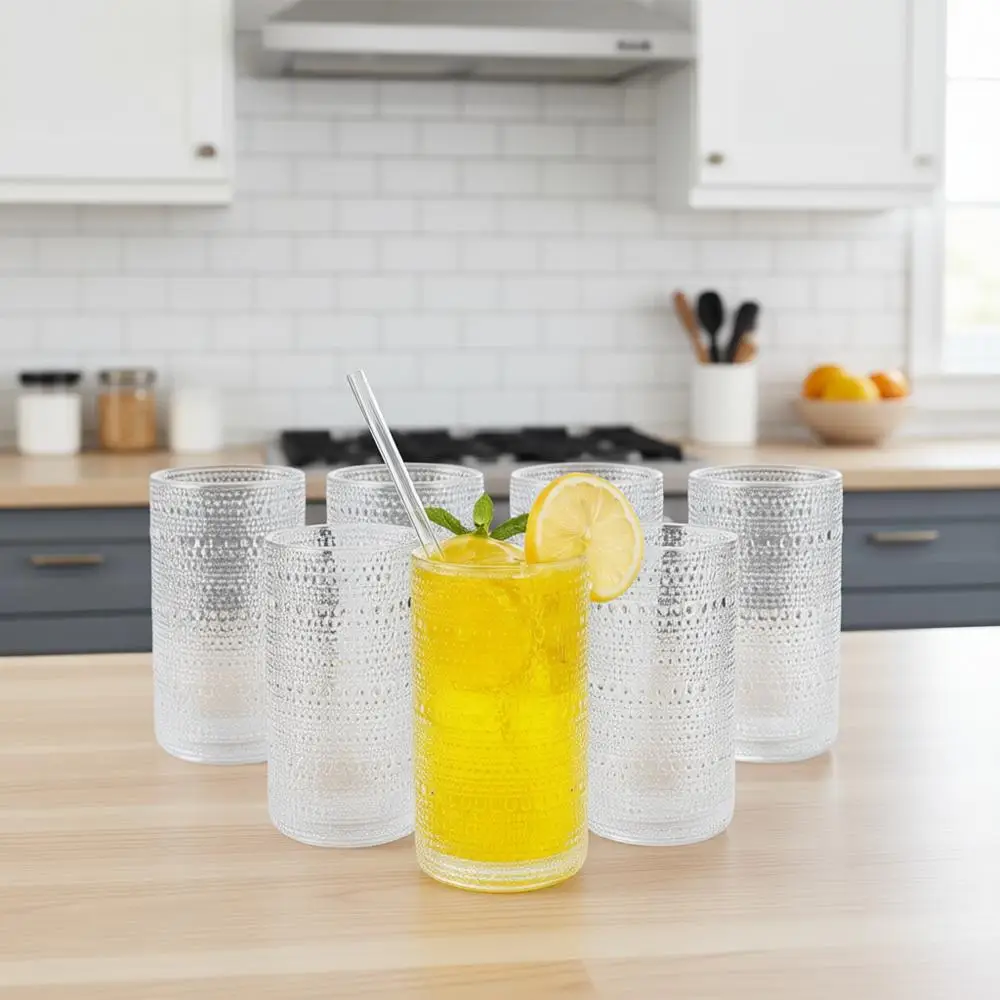 

Vintage 16 oz Large Hobnail Drinking Glasses Set of 12, Highball Tumblers for Cocktails, Water, Whiskey, Kitchen & Bar Use