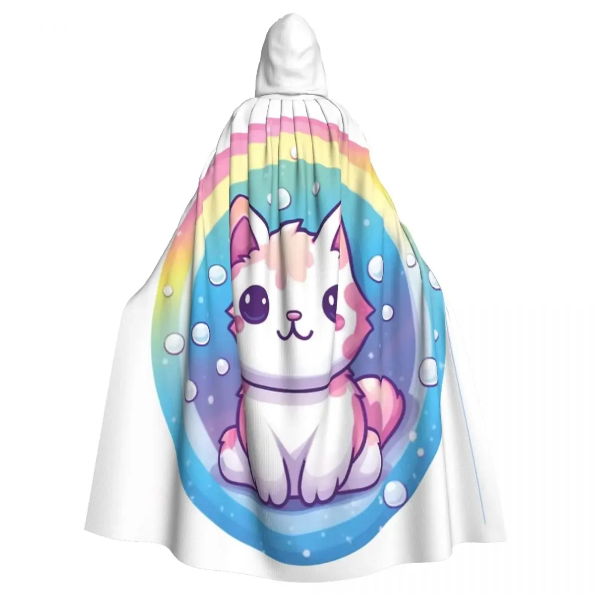 Cute Cat Rainbow Circle Hooded Cloak Halloween Party Cosplay Woman Men Adult Long Witchcraft Robe Hood