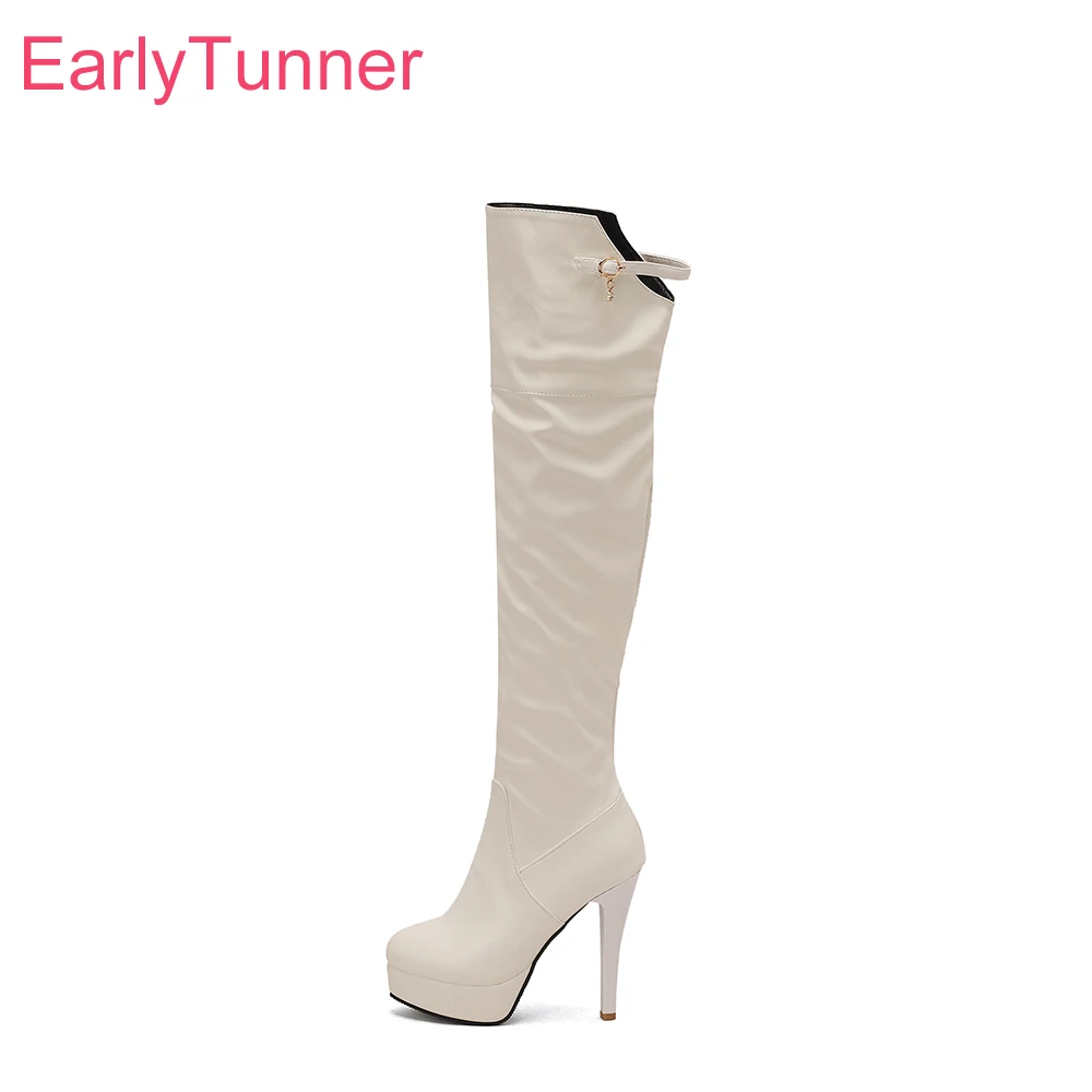 

2025 Winter New Elegant White Black Women Thigh High Platform Boots High Heels Lady Shoes Plus Small Big Size 11 32 44 48 50