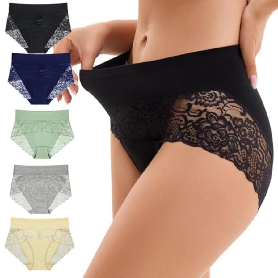 

Sexy Lace Women Panties High waisted Soft Comfortable Underwear cotton Female Briefs 5 Pack