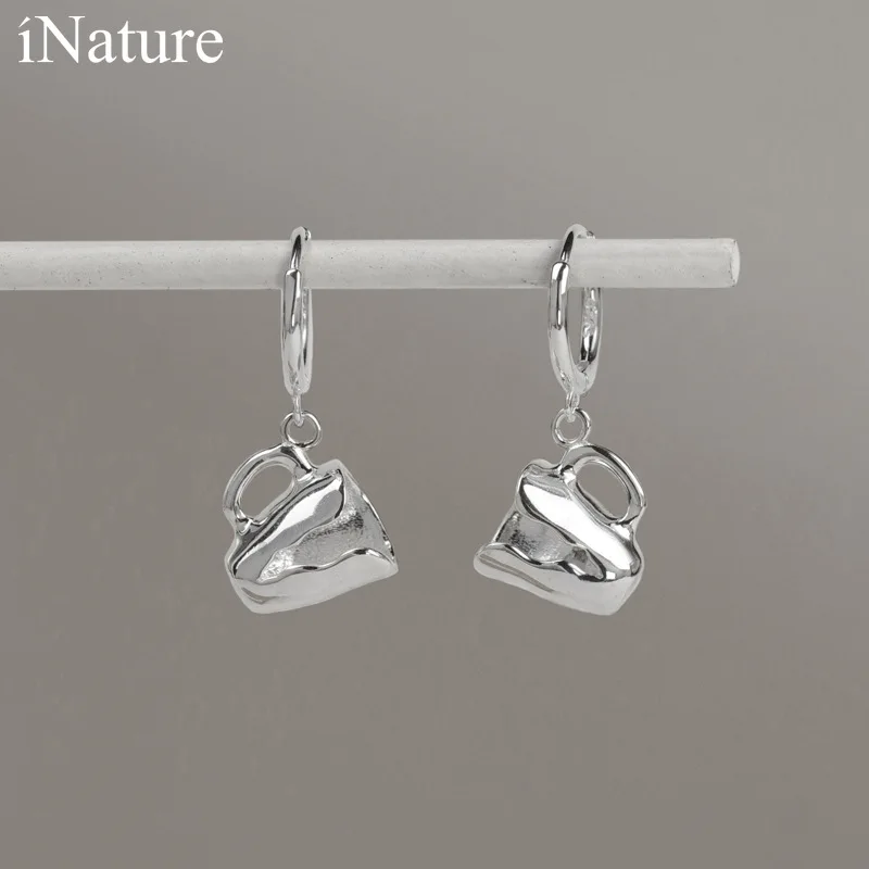 

INATURE 925 Sterling Silver Funny Cup Hoop Earrings for Women Trendy Party Jewelry Gift