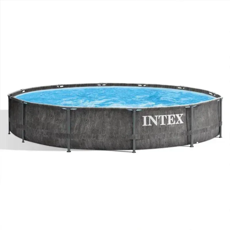 QZA4-Intex Greywood Prism Frame 12 Foot x 30 Inch Round above Ground Outdoor Swimming Pool 530 GPH Filter Pump,Grey Woodgrai,