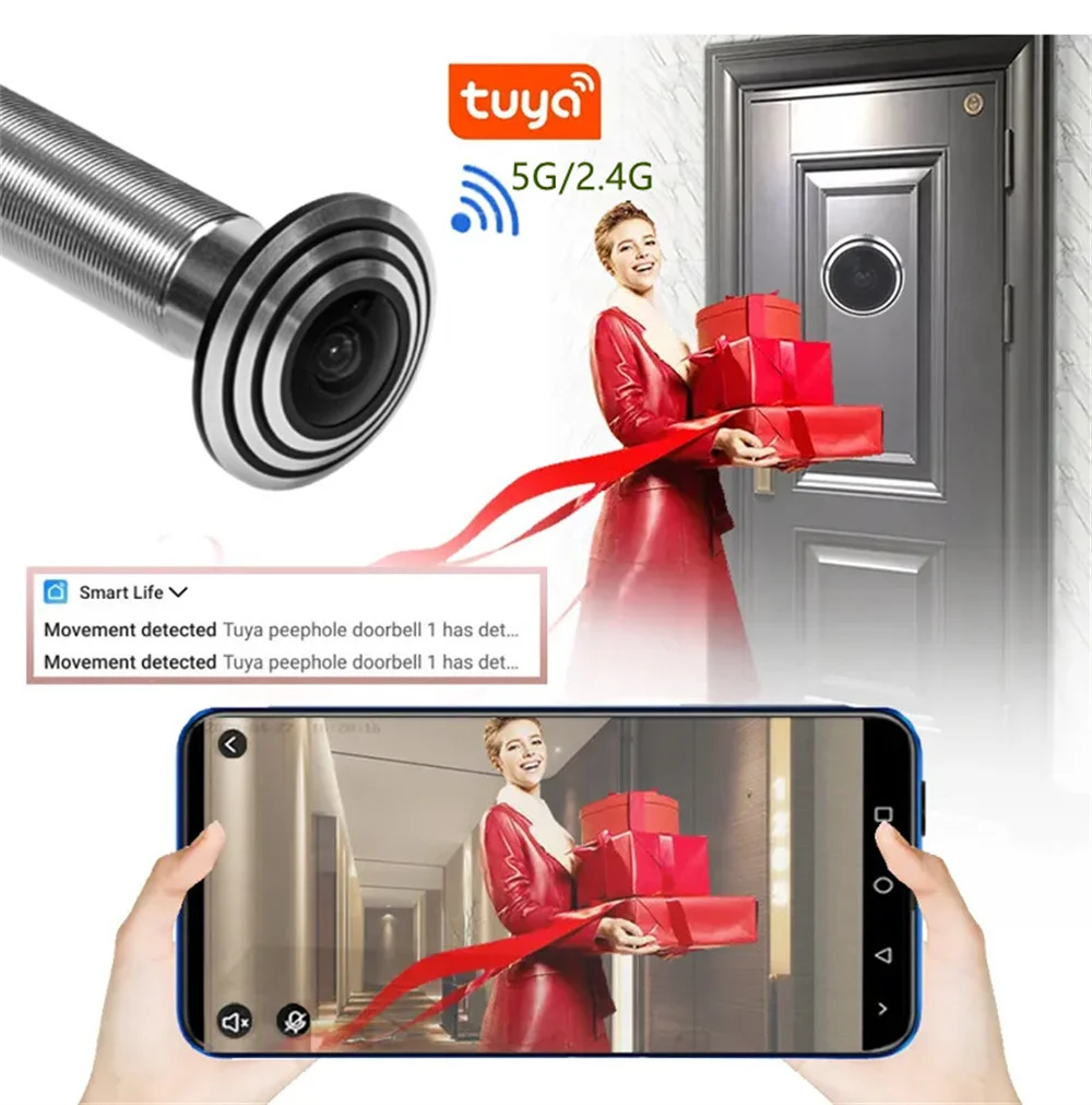 Imagem -04 - Tuya Smart Mini Peephole Door Câmera Wi-fi Buraco de Segurança 1.66 mm Wide-angle 5g 2.4g P2p Onvif Rtsp 16 mm de Diâmetro