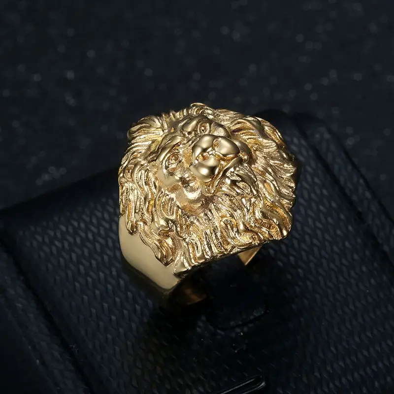 HIP Hop Bling Gold Color Stainless Steel Animal Male Lion Finger Rings for Men Rapper Jewelry Size 7-13 Drop Shipping