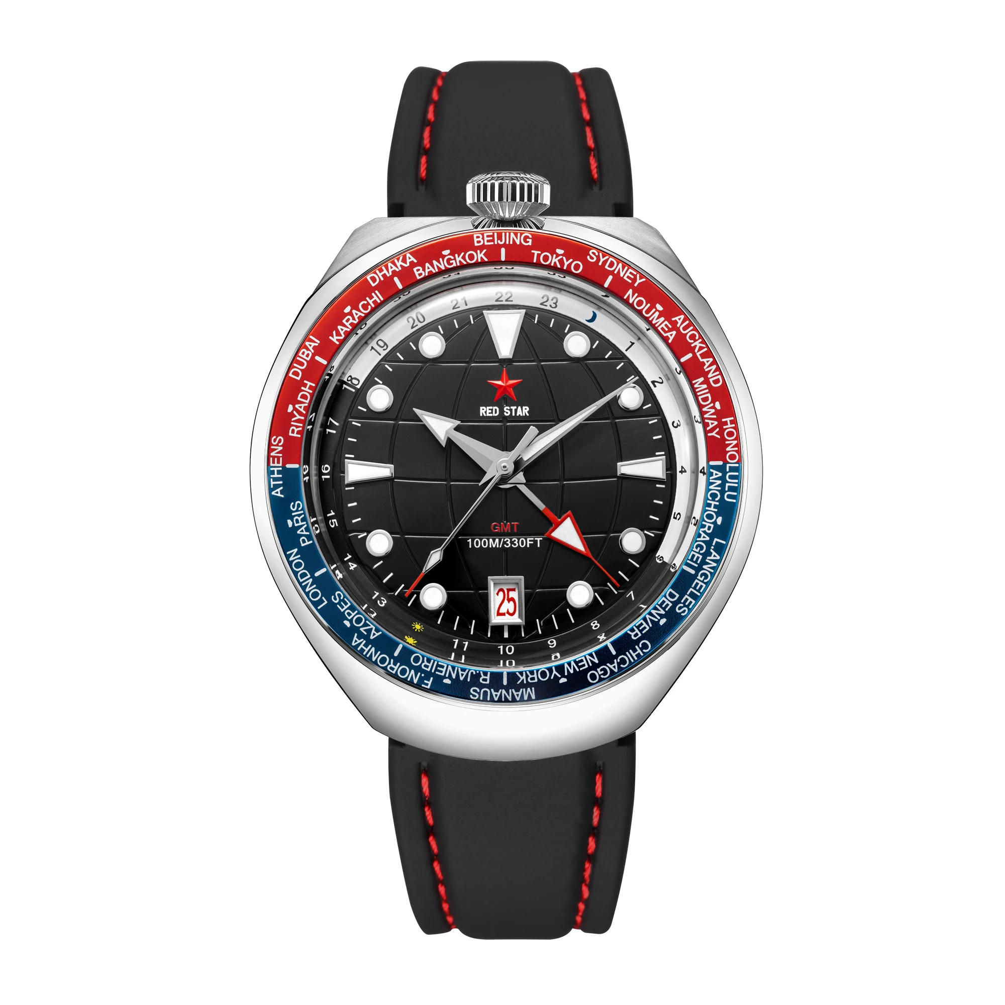 

RED STAR 42mm New BullHead 100m Diving Automatic Mechanical Watches Calendar Luminous Double Domed Mineral Glass NH34 Wristwatch