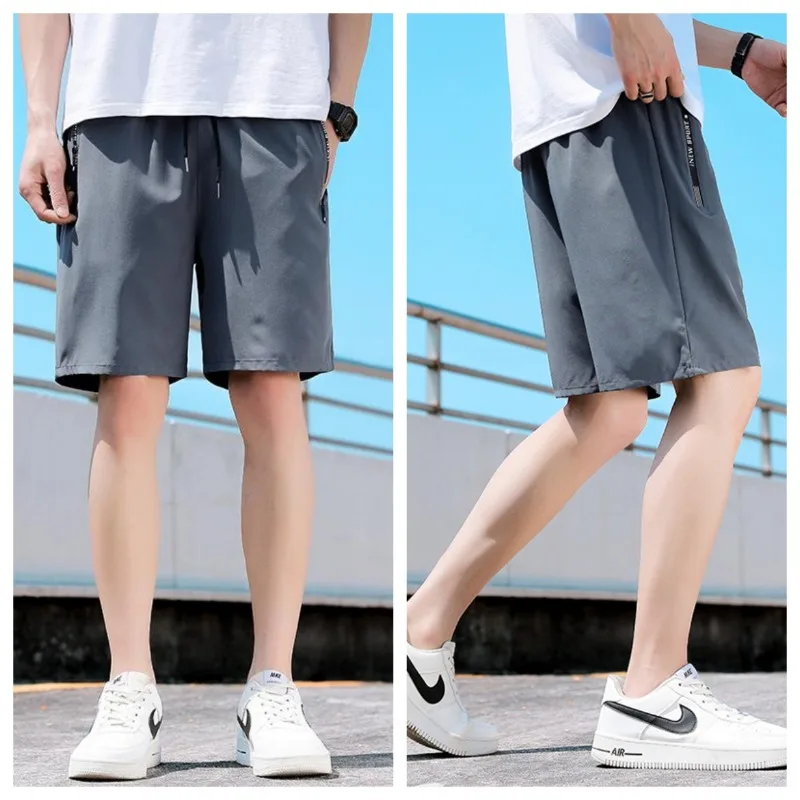 Men's Summer Fashionable Ice Silk Quick Drying Five Minute Shorts for Outdoor Baseball Sports Loose Breathable Versatile Shorts