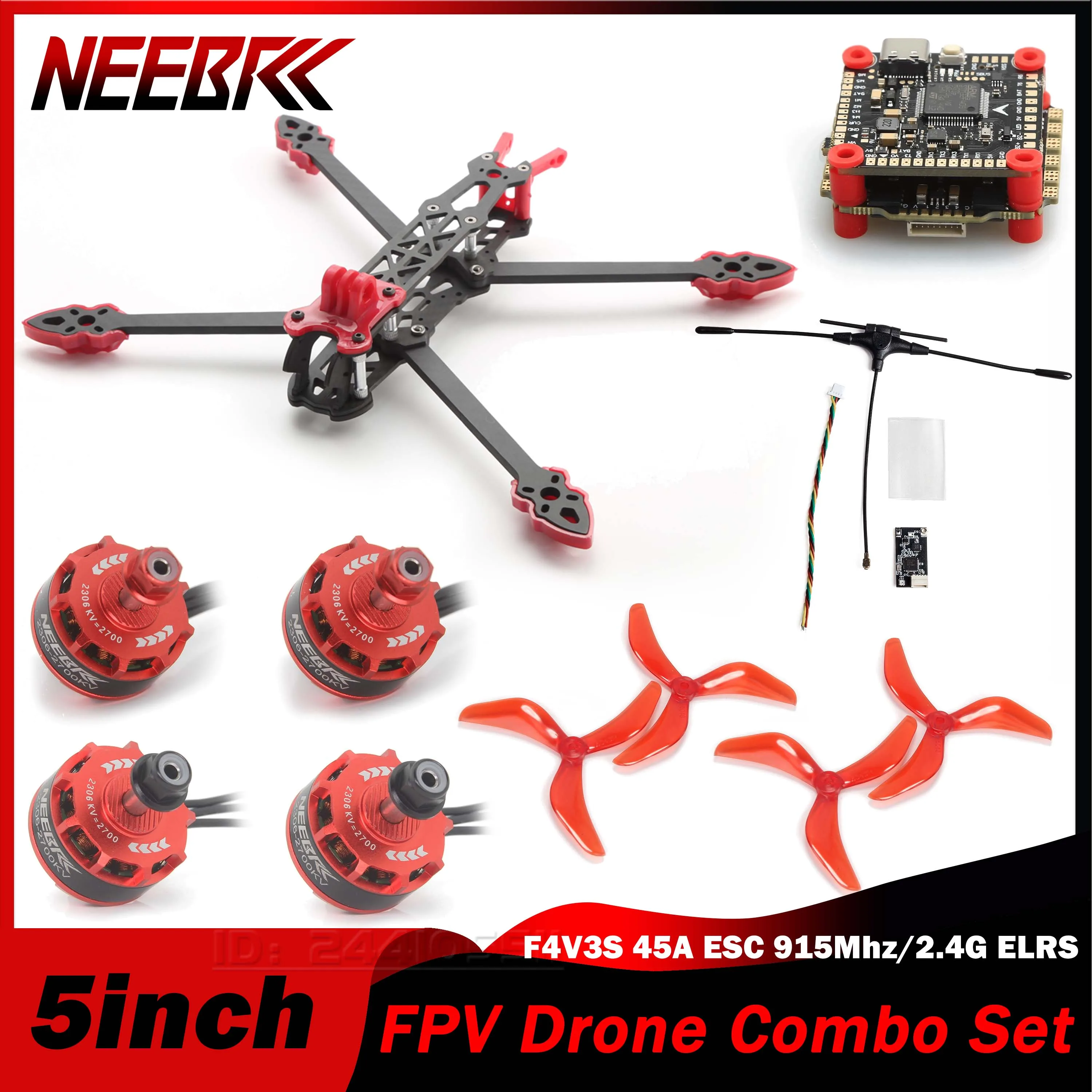 

Mark4 5-дюймовый комплект рамы 2306 Двигатель FC F4V3S PLUS 45A ESC Stack 915Mhz/2.4G ELRS 5043 Деталь для печати опоры для RC FPV Drone Racing DIY