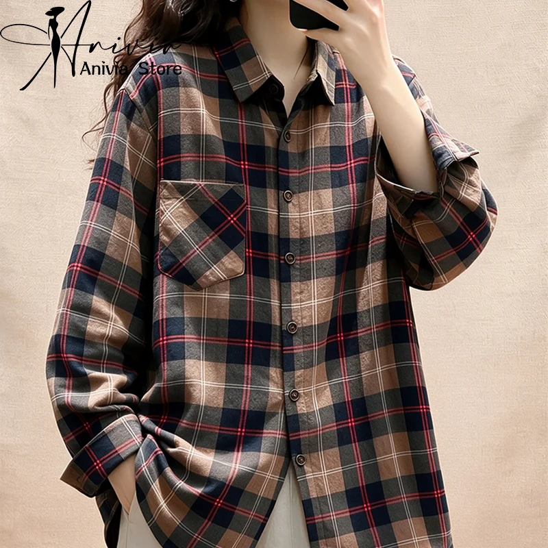 Women's Grid Collar Long Sleeve Casual Shirt Y2K American Hip Hop Harajuku 90S Streetwear College Vintage Top Shirt Clothing New
