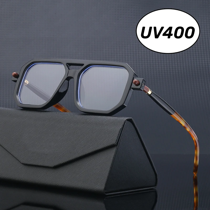 Moda Retro podwójne mostki okulary przeciwsłoneczne dla kobiet Ins Vintage kwadratowe okulary przeciwsłoneczne UV400 okulary męskie klasyczne Ins gogle odcienie