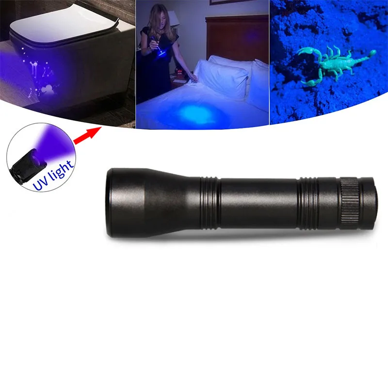 Lanterna UV 395nm Lanternas De Luz Preta Zoomable Tocha UV Lanternas De Luz Ultra Violeta Lanterna Blacklight 18650