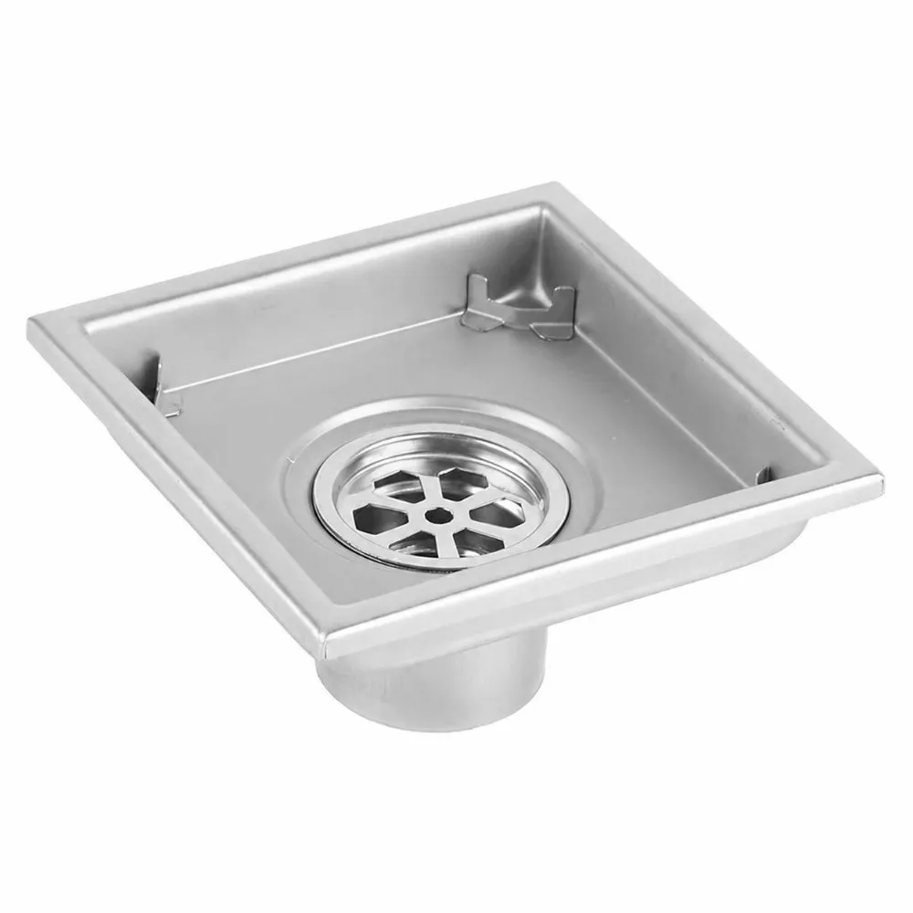 Durable 304 Stainless Steel Floor Drain 4.33 Inch Brushed Finish Shower Drain Square Shape Hidden Form Waste Gate Shower Room