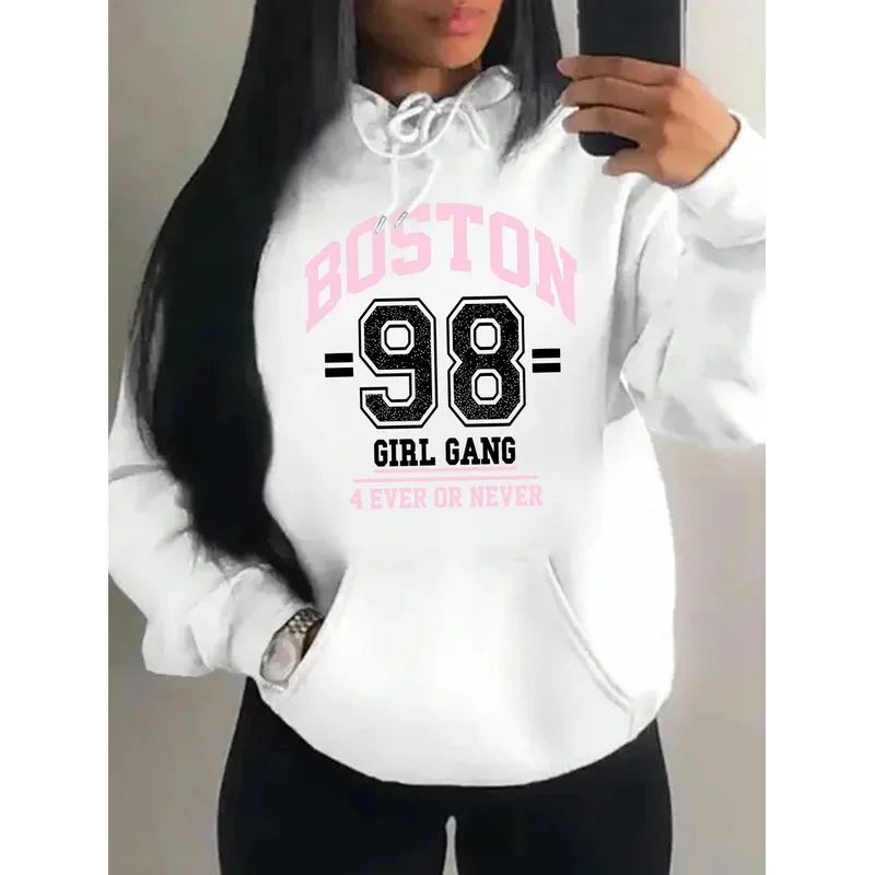 بوسطن سيتي رقم 98 فتاة الفن إلكتروني طباعة المرأة هودي Harajuku الخريف هوديس الصوف الهيب هوب الشارع الشهير جيب لينة هوديي #5