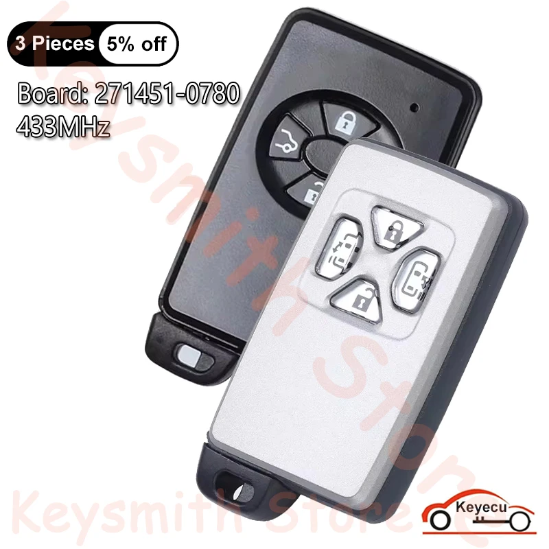 KEYECU 4 Buttons 433MHz 4D Chip for Toyota Auto Smart Card Remote Control Key Fob Replacement Board ID: 271451-0780