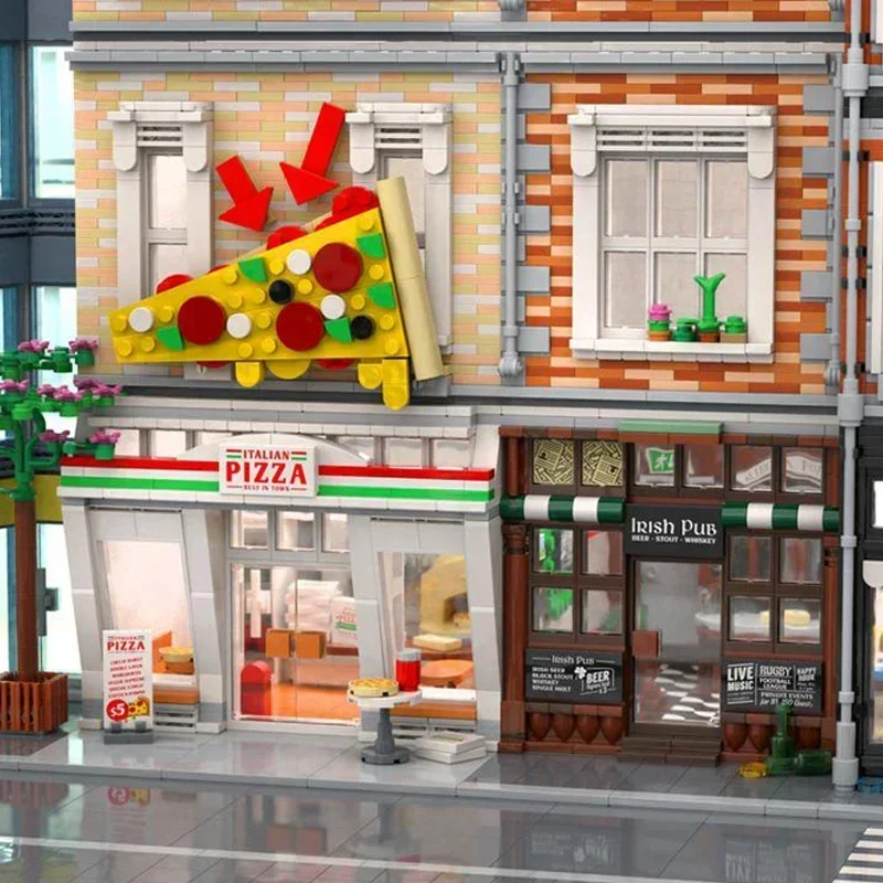 Moc ビルディングブリック ストリートビューモデル アイリッシュパブとピザステーション テクノロジーモジュラーブロック ギフト クリスマスおもちゃ DIY セット 組み立て