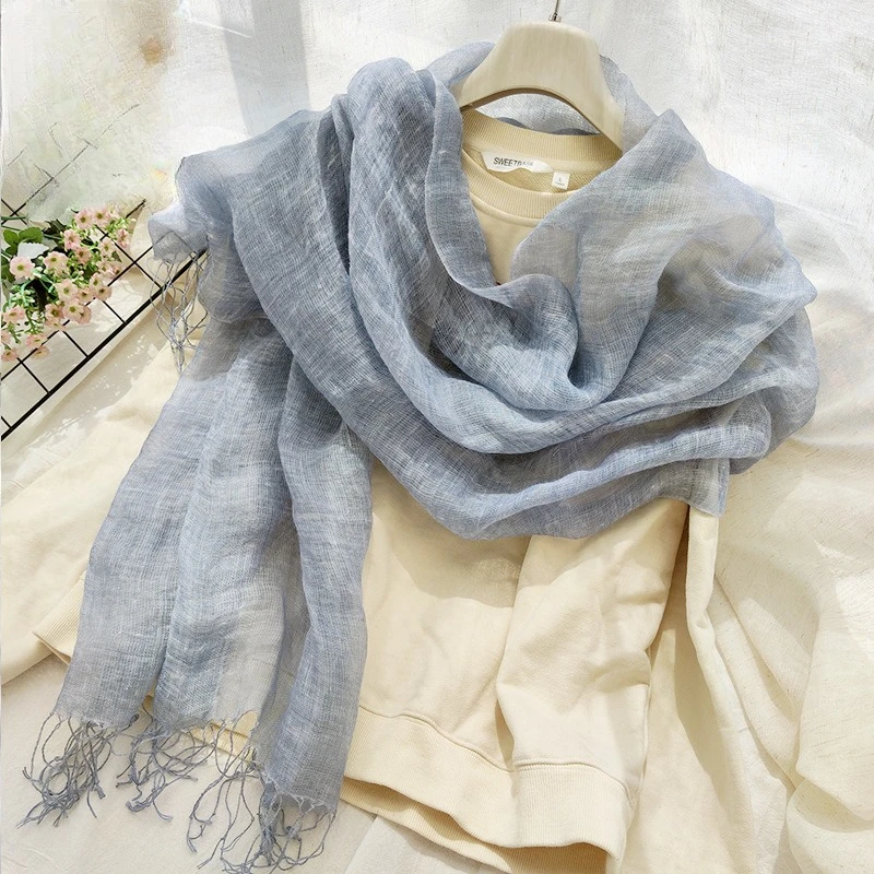 

Japanese Style Pure Linen Scarf Women Summer Solid Color Washed Dye Thin Shawl Breathable Fashion Accessory