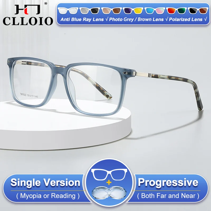 

CLLOIO Новые классические фотохромные очки с квадратной оправой для мужчин, оправа увеличенного размера, защита от синего света, для коррекции близорукости, прогрессивные линзы