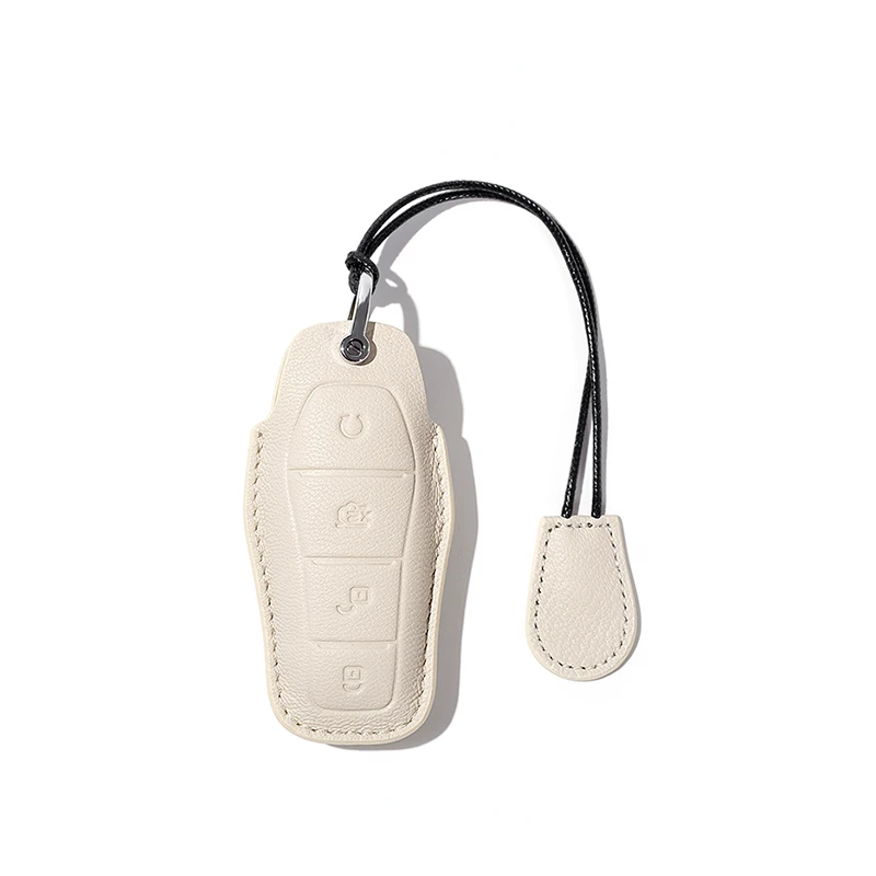 Suitable For BYD DOLPHIN  E2  E3  CHAZOR05 Granvia07 Beige  Or Taro Purple  Goat Skin Leather Car Remote Key Case Cover