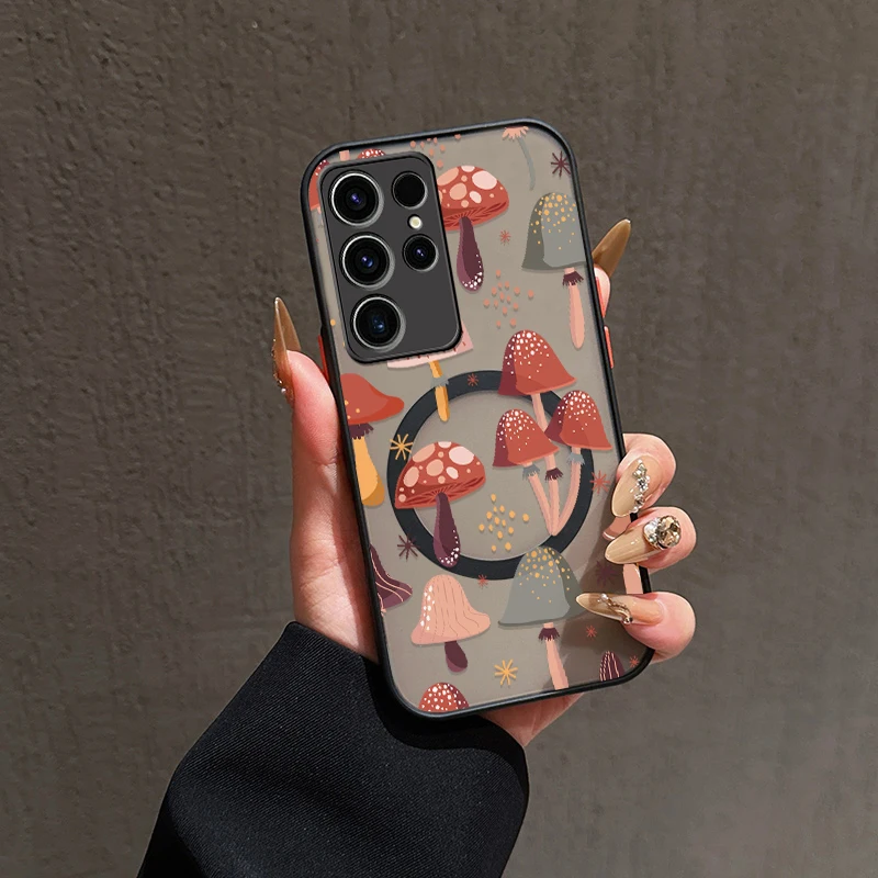 電話ケースサムスンギャラクシー S23 FE S24 プラス S22 + S25 + S20 ウルトラ S21 キノコ用マグセーフ磁気ワイヤレス充電カバー