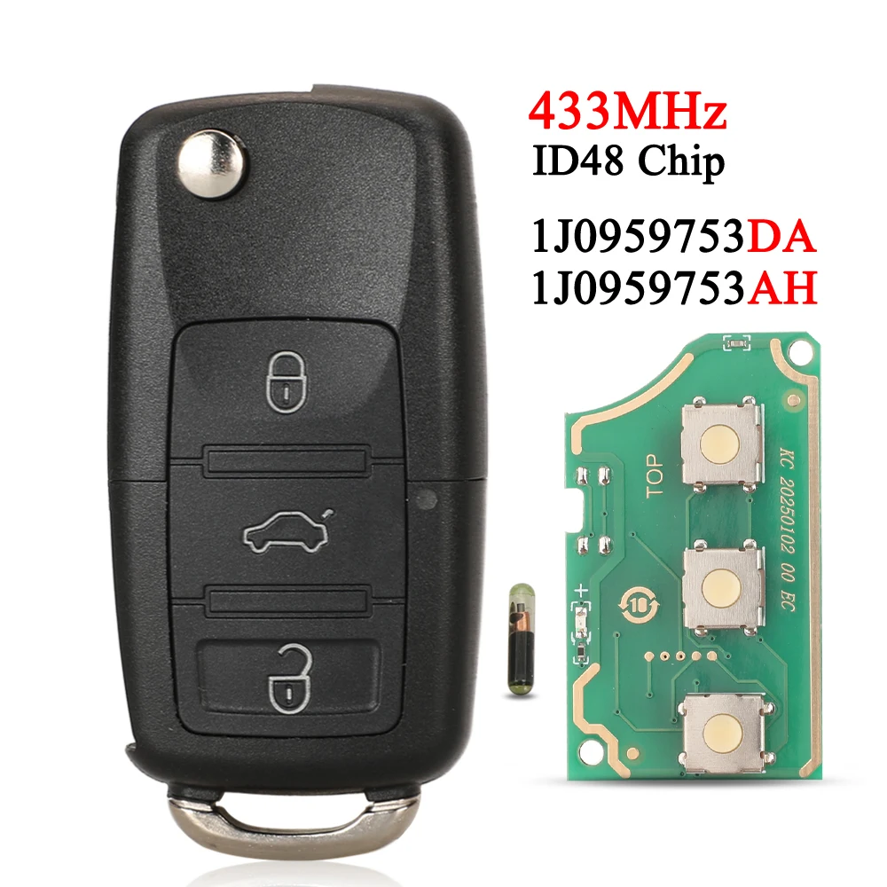 

jingyuqin 1J0 959 753 DA/ AH Flip Car Remote Key id48 For VW Beetle Bora Golf Passat Polo Skoda Fabia Octavia Seat Leon Toledo