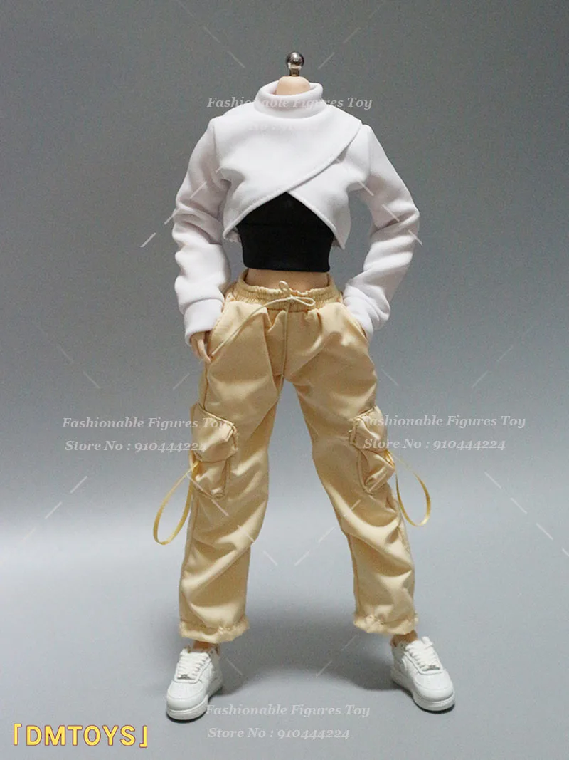 

DMTOYS 1/6 Women Soldier White Pullover Elastic Vest Causal Cargo Pants Clothes Accessory Fit 12Inch Action Figure Model Toys