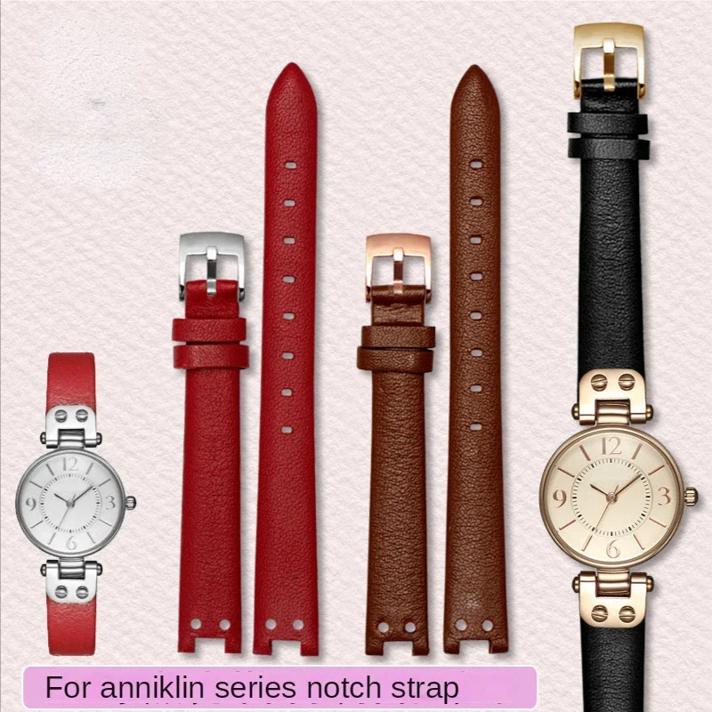 Genuine Leather Watch Strap for ANNE KLEIN AK Small Dial Retro Soft Comfortable Breathable Sweat-Proof Notch Watchband 12x6mm