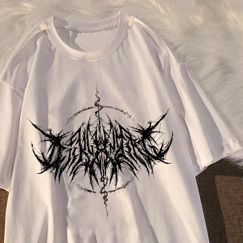 Women T-shirt 90s Vintage Hip Hop Streetwear Kawaii Fashion Casual Tops Men\'s T Shirt Lightning Letter Print Y2K Goth Punk