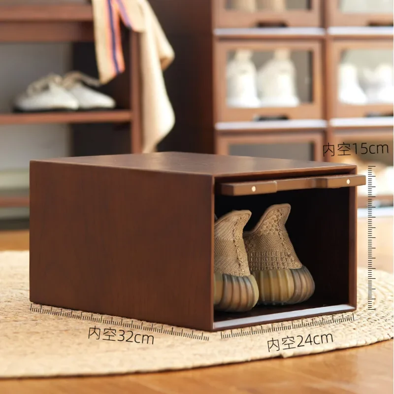 Solid Wood Shoe Storage Box  Transparent Dustproof Shoes Socks Organizer High Quality  Storage Organizer