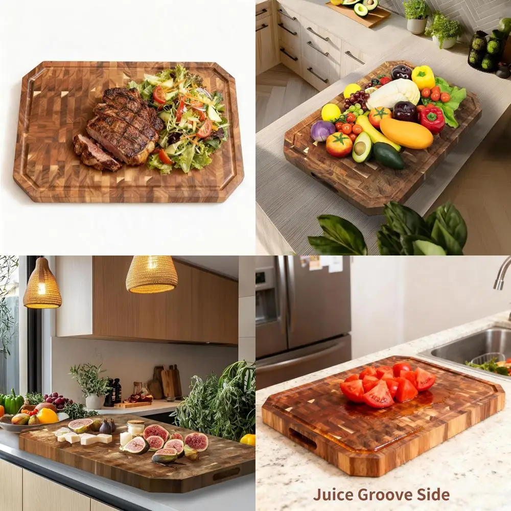 

Разделочная доска из акации с концом зерна 22x16 дюймов для мяса, овощей, фруктов, толщиной 1,38, с ручкой и пазом для сока
