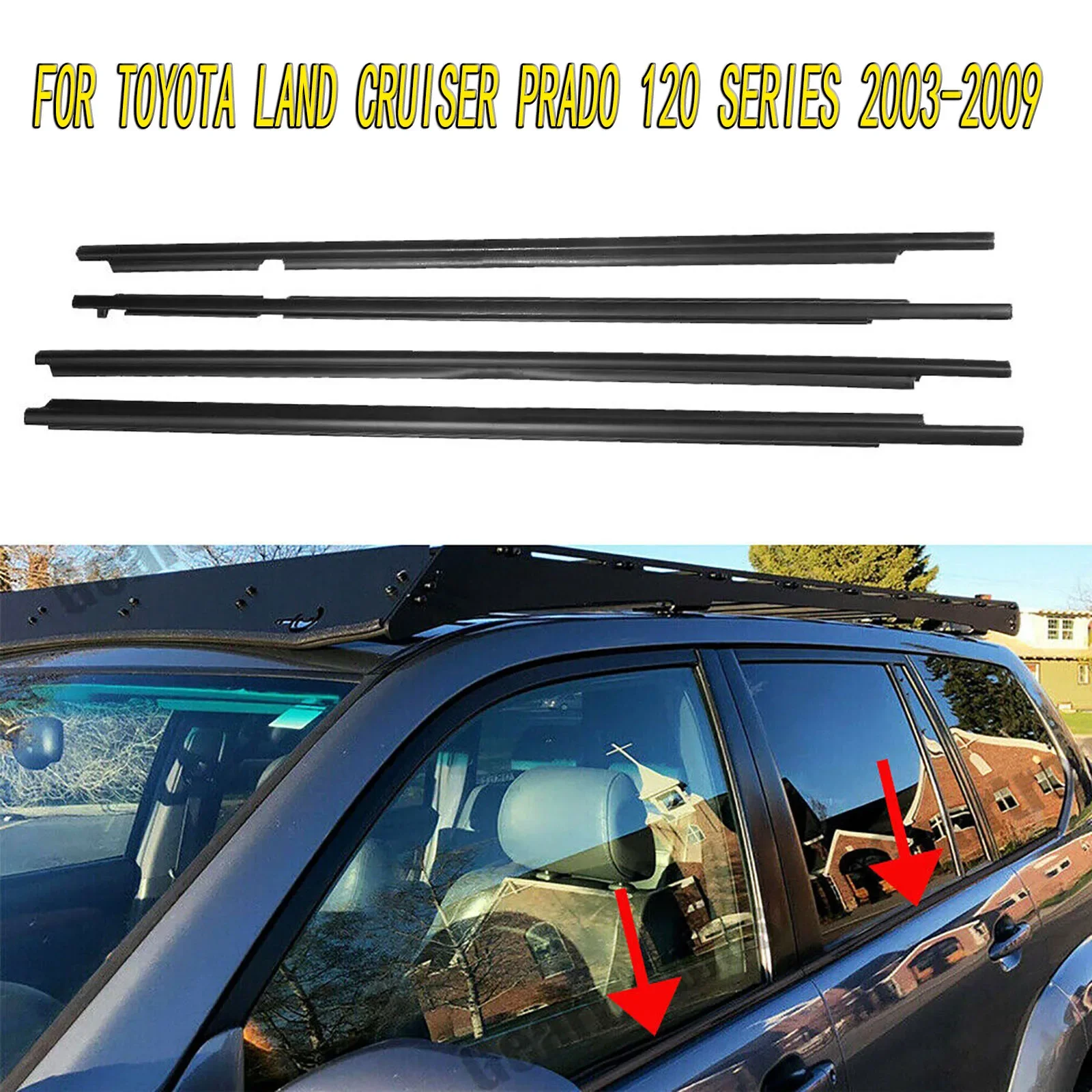 

4 шт. оконные уплотнители, резиновые накладки на боковую дверь, уплотнительные ремни для Toyota Land Cruiser/Prado 120 серии 2003-2009 для Lexus GX470