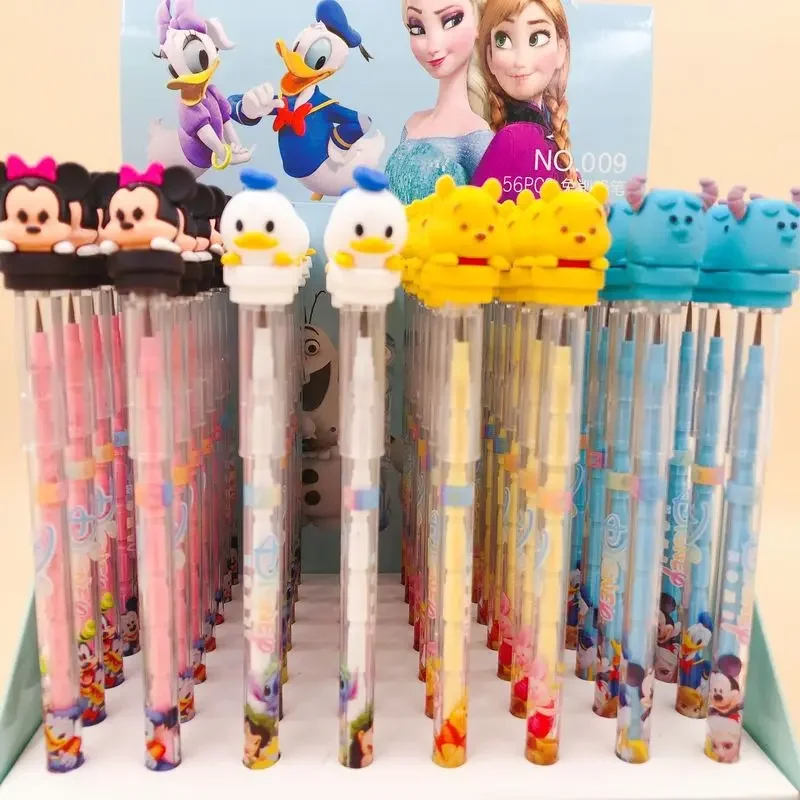 56pcs Disney Cartoon Pencil Frozen Minnie Pencil Bullet No Cutting Pencil Writing Painting School Supplies Stationery Gift