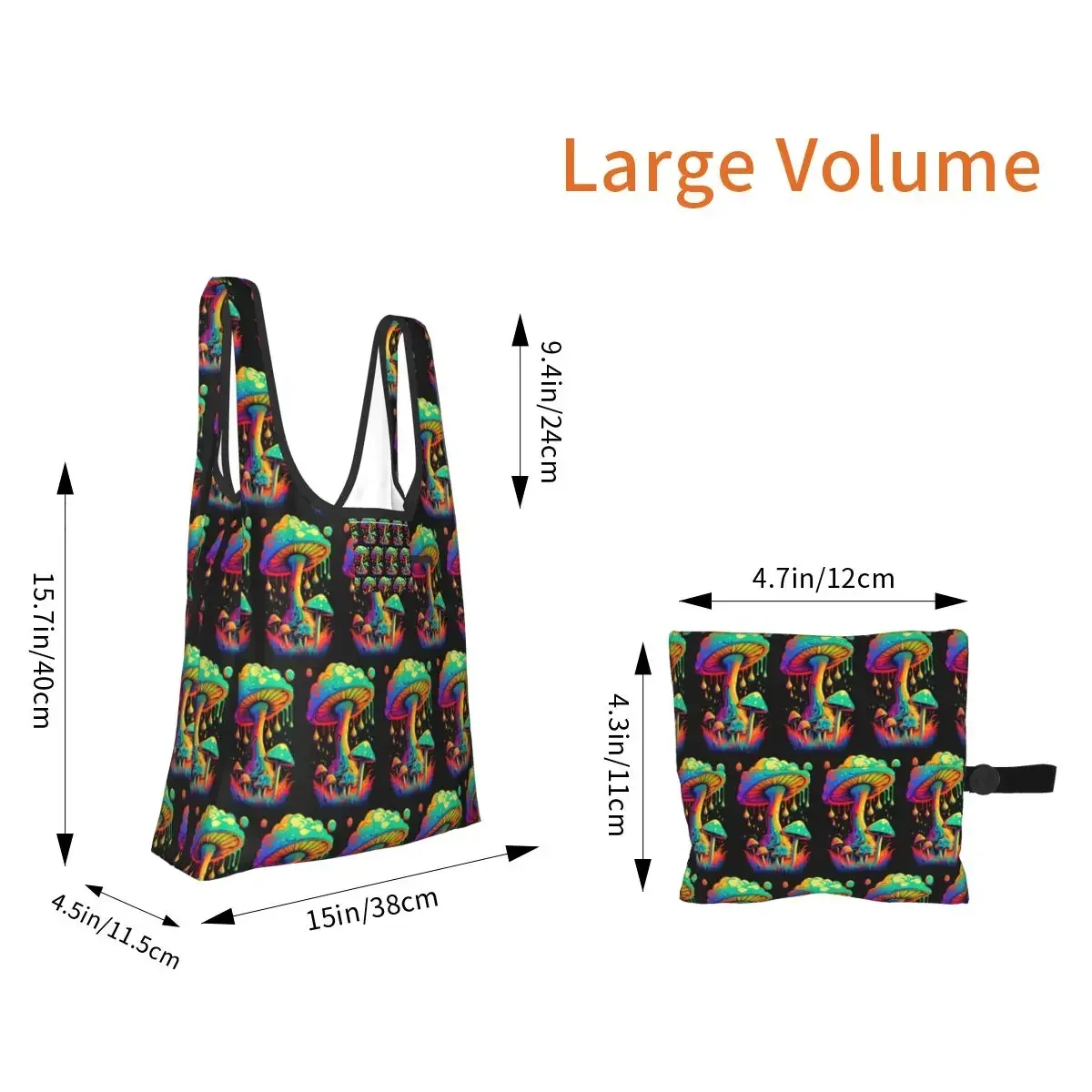 Mystical Fungi Magic Mushroom Psychedelic Trippy Hippie Portable Tote Bags Reusable Shoulder Shopper Bag Grocery Handbag