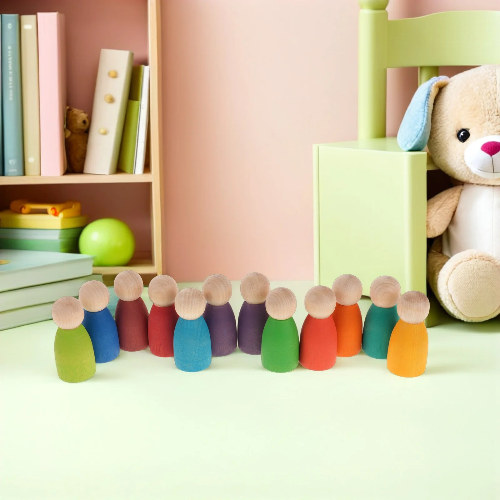 12 Stuks Houten Stapelen Voor Peuters Regenboog Kleur Sorteren Pinnen Montessori Bouwstenen Fijne Motoriek Voorschoolse Leren