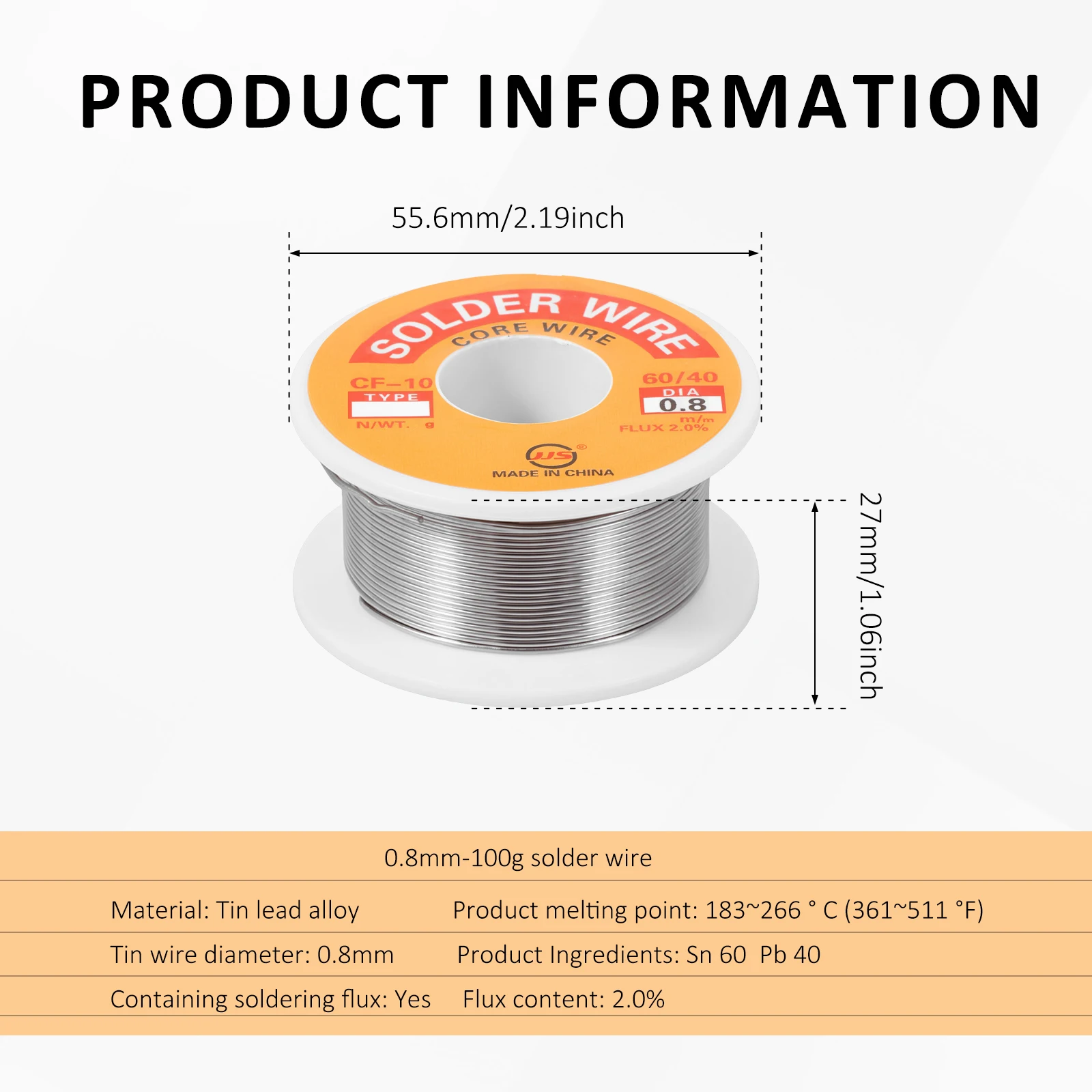 Solder Wire 60/40 Tin Lead Rosin Core 0.8mm High-Purity Less Fume Low Splash Flux 2.0% for Precision Electronics Soldering Repai