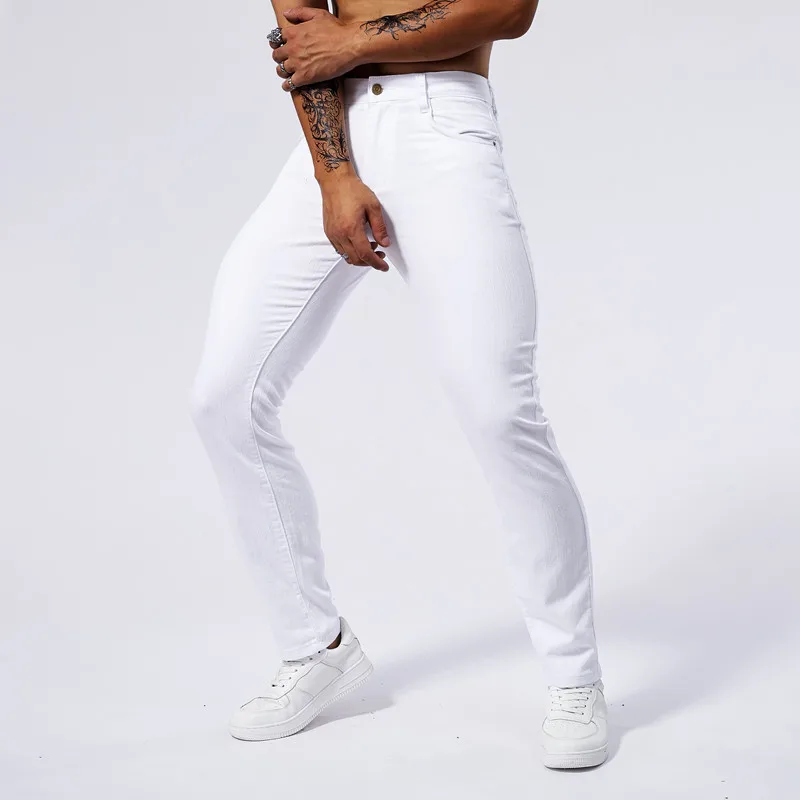 Men Brand Fashion High Quality White Skinny Jeans Business Casual Classic Style Slim Fit Soft Trousers Male Brand Stretch Pants