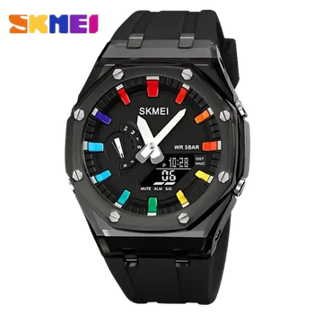 SKMEI 2100 waterproof men watch countdown stopwatch Led light electronic movement wristwatch 5 alarm clock 2 time digital watches