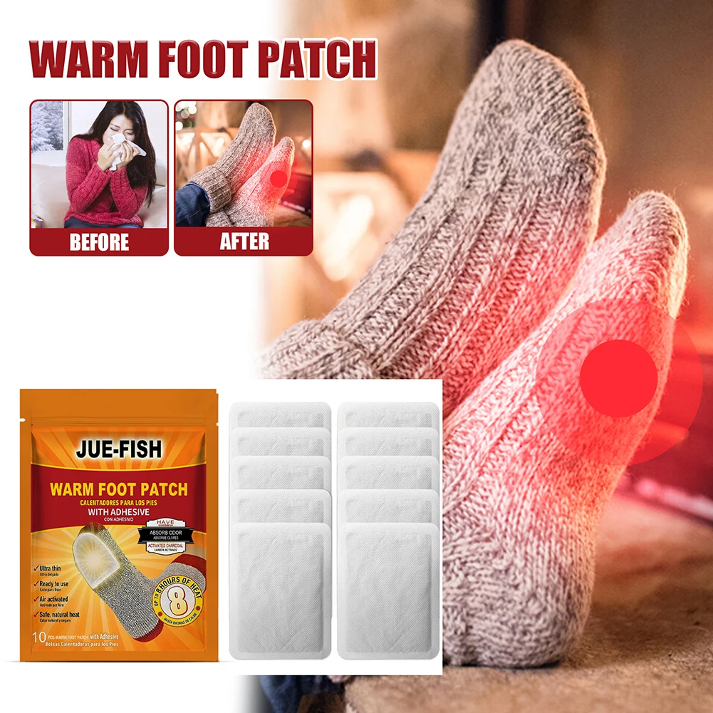 10Pcs Odorless Hot Insole Warmers Self Adhesive Multifunctional Foot Warmer Up To 8 Hours of Heat for Outdoor Fishing Hunting