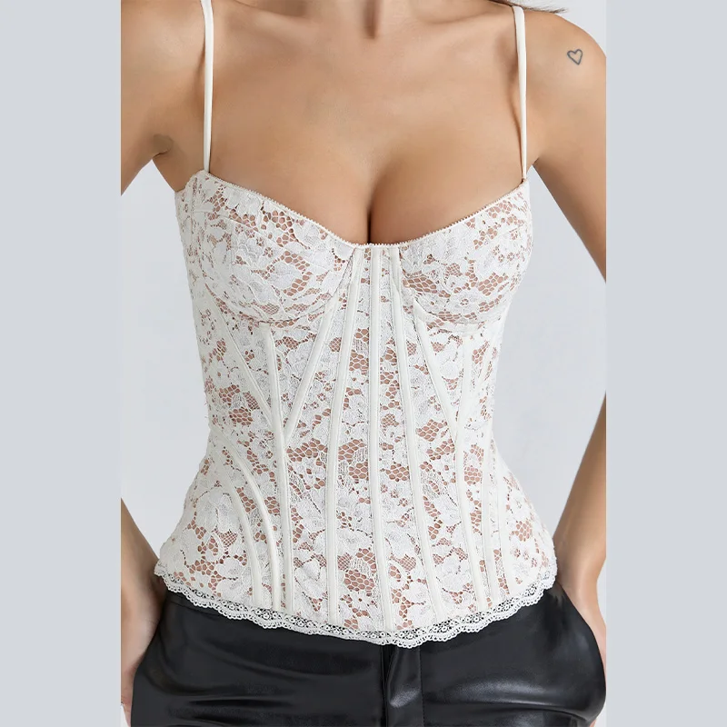 

Сексуальный топ-корсет с регулируемыми бретелями и кружевными вставками для женщин, облегающий, с вырезами, на шнуровке, модель 2026 года, новинка, уличная мода