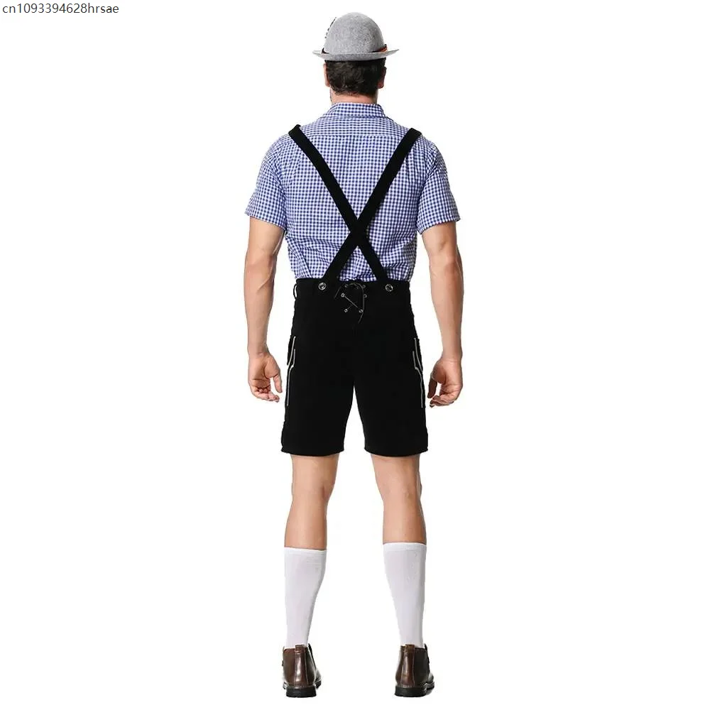 البيرة قميص الحمالة السراويل قبعة تأثيري ازياء البافارية Octoberfest الألمانية البيرة زي الذكور مهرجان أكتوبر Lederhosen زي