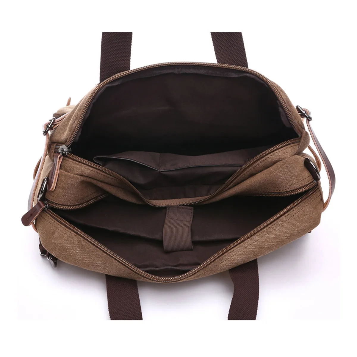 3-in-1 Canvas Multi-Purpose Briefcase Messenger Backpack Vintage Laptop Bag 38.5x13x28.5cm Professional Business School Rucksack