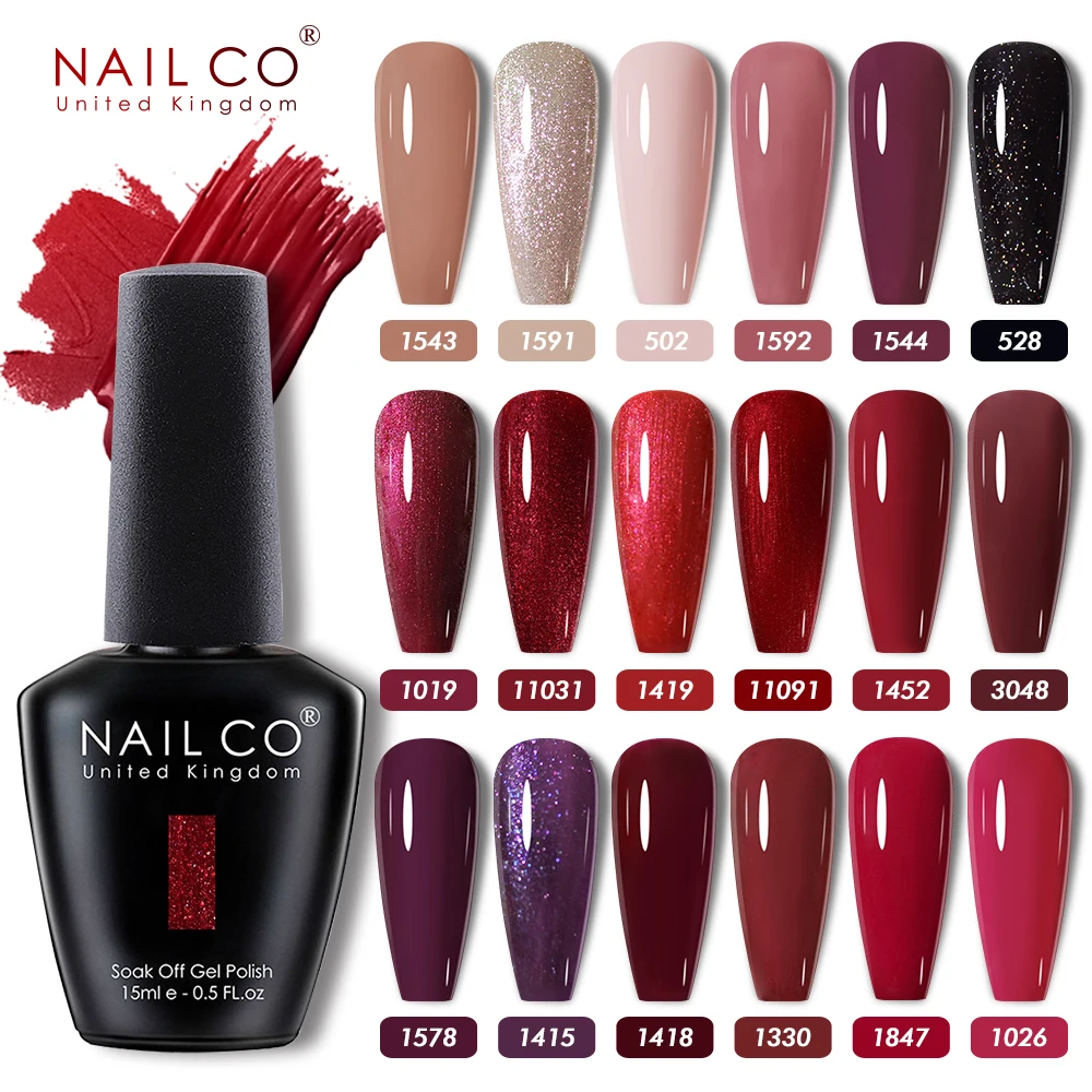 NAILCO-Esmalte Gel Semi-permanente, Verniz Híbrido, Cor Preto e Vermelho, Nail Art, Suprimentos de Unhas para Profissionais, UV, 15ml