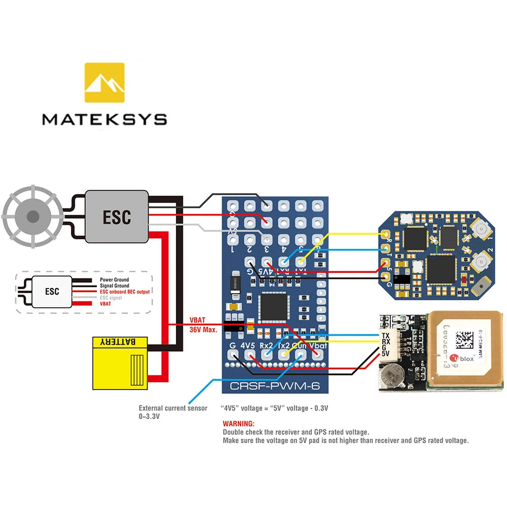 MATEK Mateksys CRSF إلى PWM محول CRSF-PWM-6 / CRSF-PWM-C لاستقبال بروتوكول CRSF TBS Crossfire Nano SE RC FPV الطائرة بدون طيار