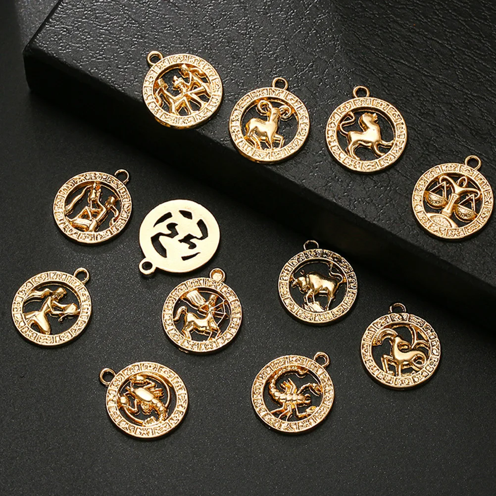 

12 Pcs Horoscope Necklace Pendant Jewelry Making Charms for Crafting Alloy DIY Zodiac Pendants Ornaments Jewellery Practical