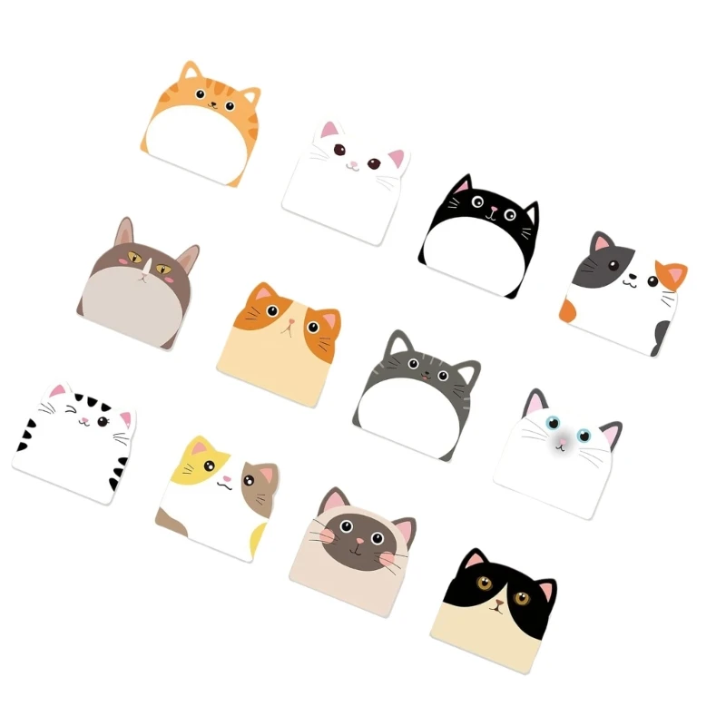 12Pcs Sticky Note Paper Cartoon Cats Note Paper Pocket Writing Pad Ashesive Memo Pad Unlined Note Paper 30 Sheets/Pad