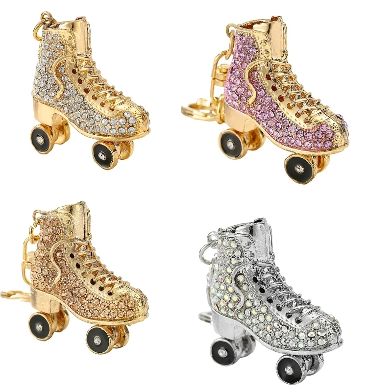 Key Ring Backpack Woman Rhinestone Roller Skates Pendant Keychain Ornaments