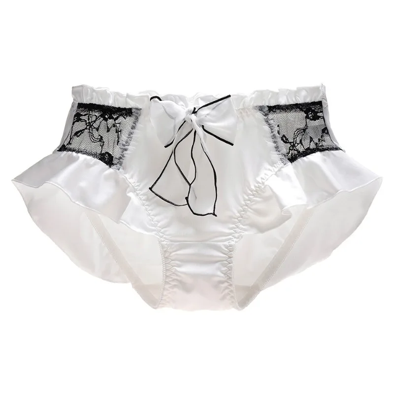 Women Milk Silk Smooth Cute Lovely Sweety Panties Lace Lolita Ruffle Ribbon Bow Elasticity Underwear Breathable Candy Color - Image 2