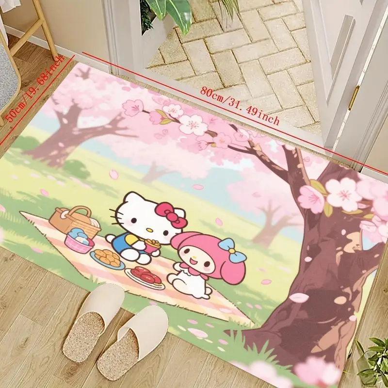 

1 шт. Kawaii Hello Kitty & My Melody Cherry Blossom Коврик для пикника, милый нескользящий коврик с рисунком аниме Sanrio для гостиной